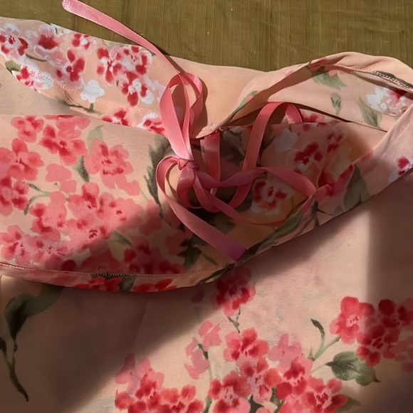 ONE Shoulder top light peach silky w/ sleeve ribbon tie at shoulder - Picture 7 of 11